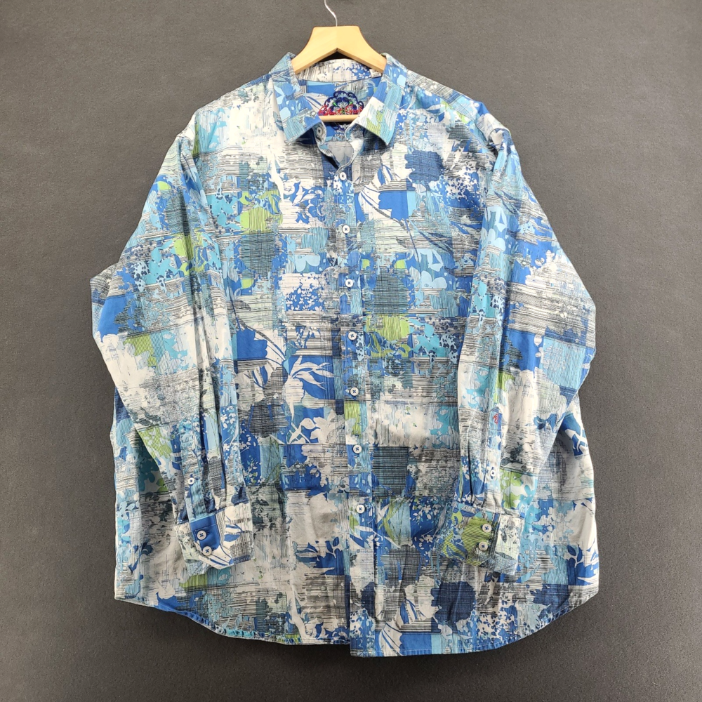 Robert Graham Classic Fit Shirt Mens 2XL Blue Abstract Floral Embroidered LS